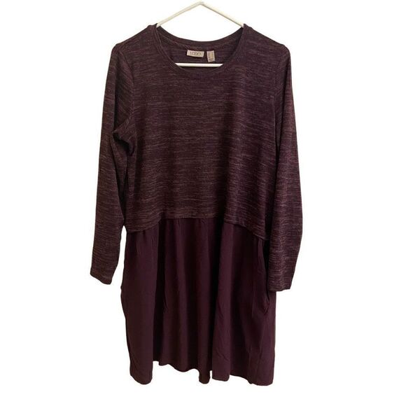 LOGO By Lori Goldstein Purple Mixed Media Shift Dress Medium - Picture 1 of 5